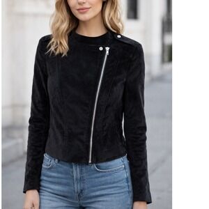 HM Military Whimsigoth Black Velvet Moto Jacket Womens Sz 6 Cropped Biker Style